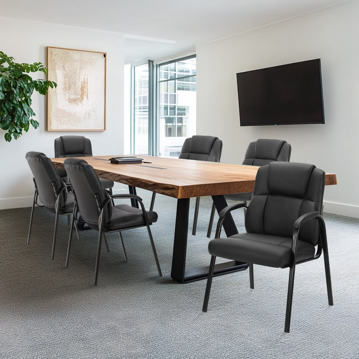 23.62" W Stackable Conference Waiting Room Reception Chair with Metal Frame (Set of 2)